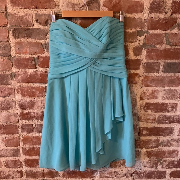 DAVID’S BRIDAL Short Crinkle Chiffon Dress Pool 10 - Picture 2 of 8